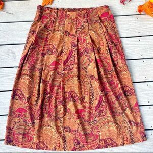 Woman’s Orvis Rich Fall Paisley Print Front Pleated Maxi Skirt Size 16 Petite